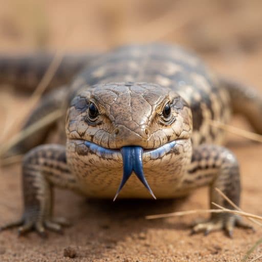 Macro photograph of a blue-tongue skink
