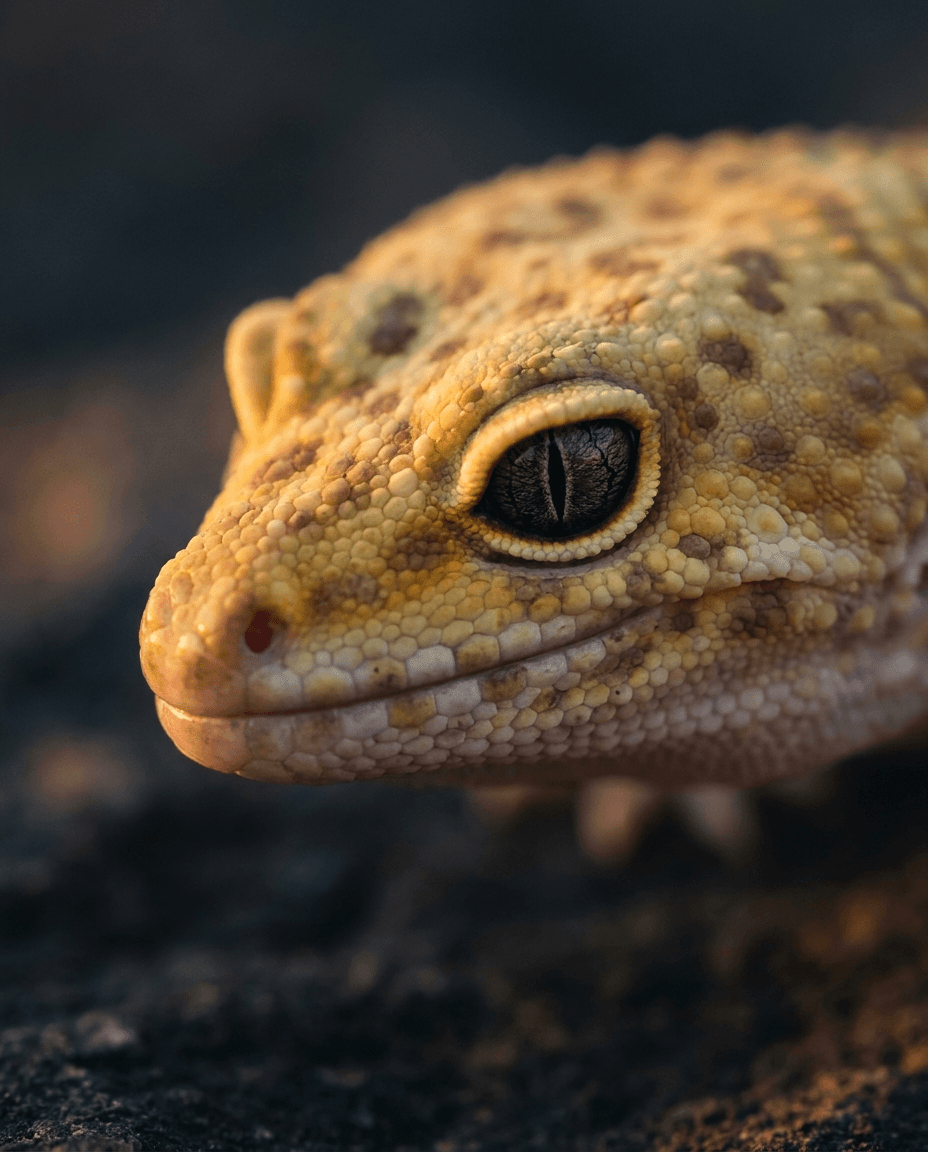 Macro photograph of a leopard gecko